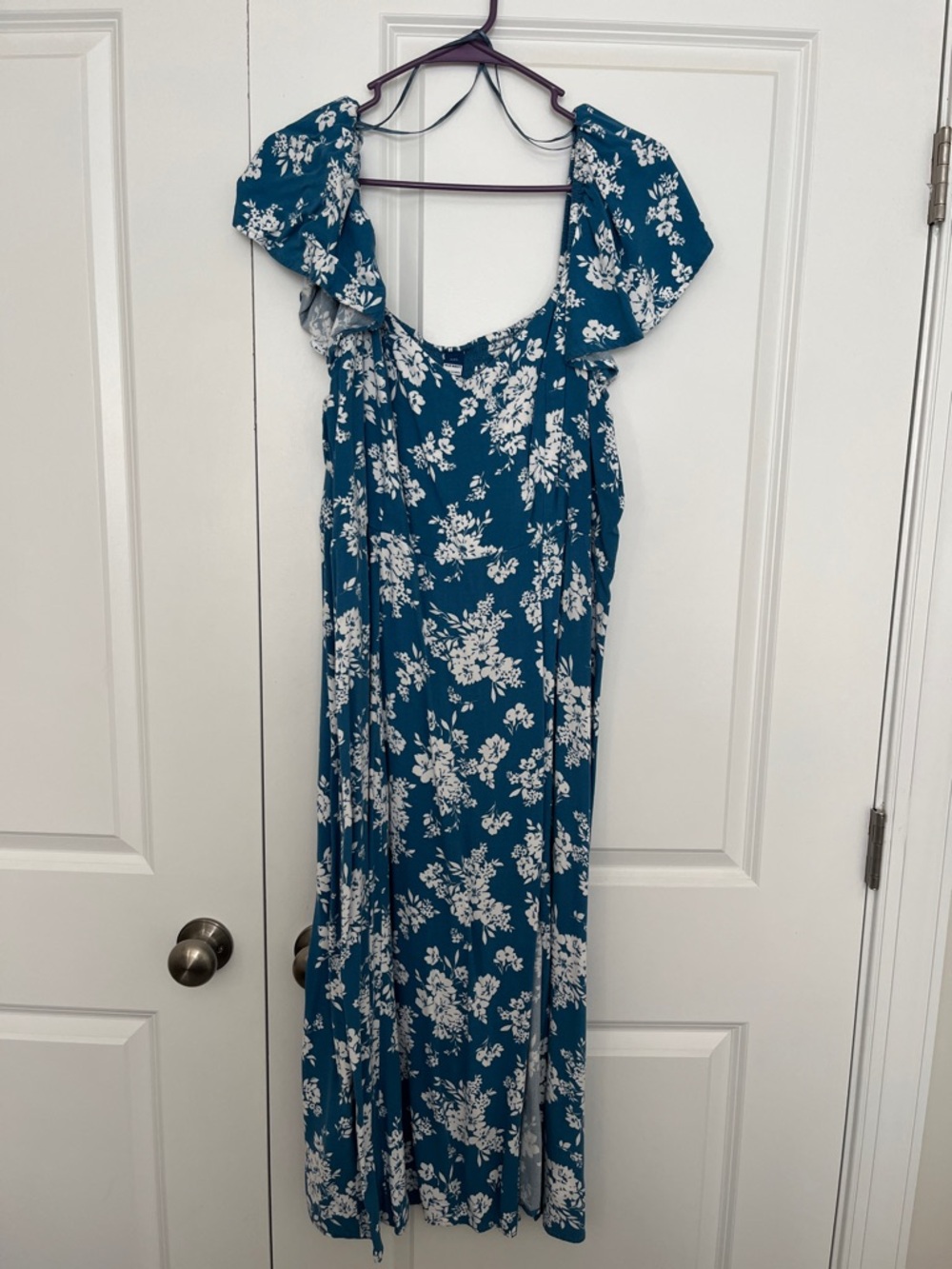 Old Navy Teal Floral Maxi Dress with Flutter Sleeves